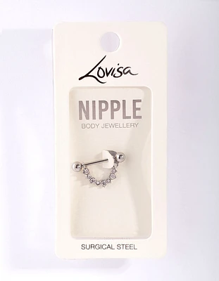 Rhodium Diamante Curve Nipple Bar