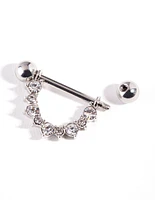 Rhodium Diamante Curve Nipple Bar