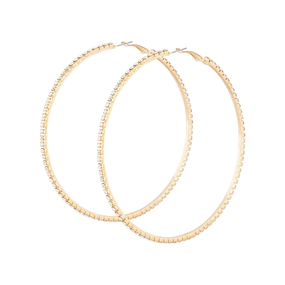 Gold Large Diamante Hoop Earrings