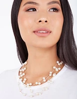 Rose Gold Layered Pearl Station Necklace