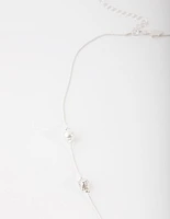 Silver Diamante & Pearl Bead Station Necklace