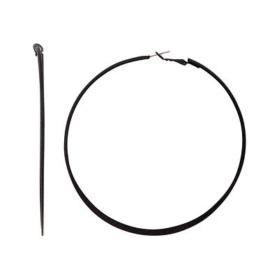 Black Fine Flat Edge Hoop Earrings