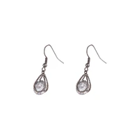 Gunmetal Cubic Zirconia Teardrop Earrings