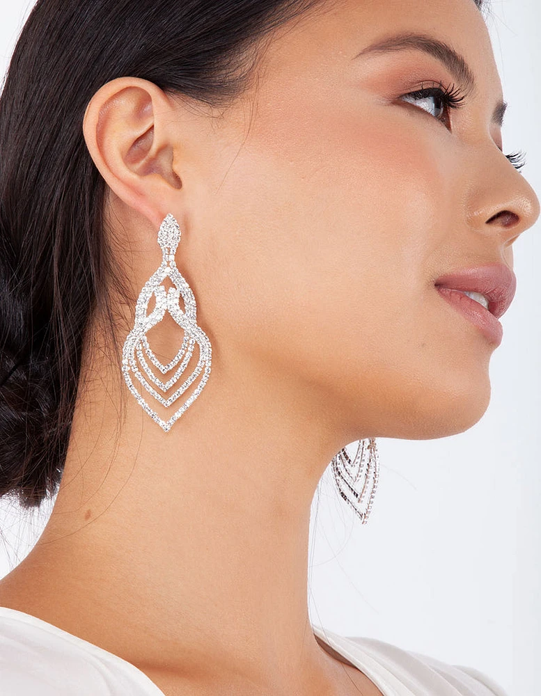 Silver Layered Tier Drop Earrings