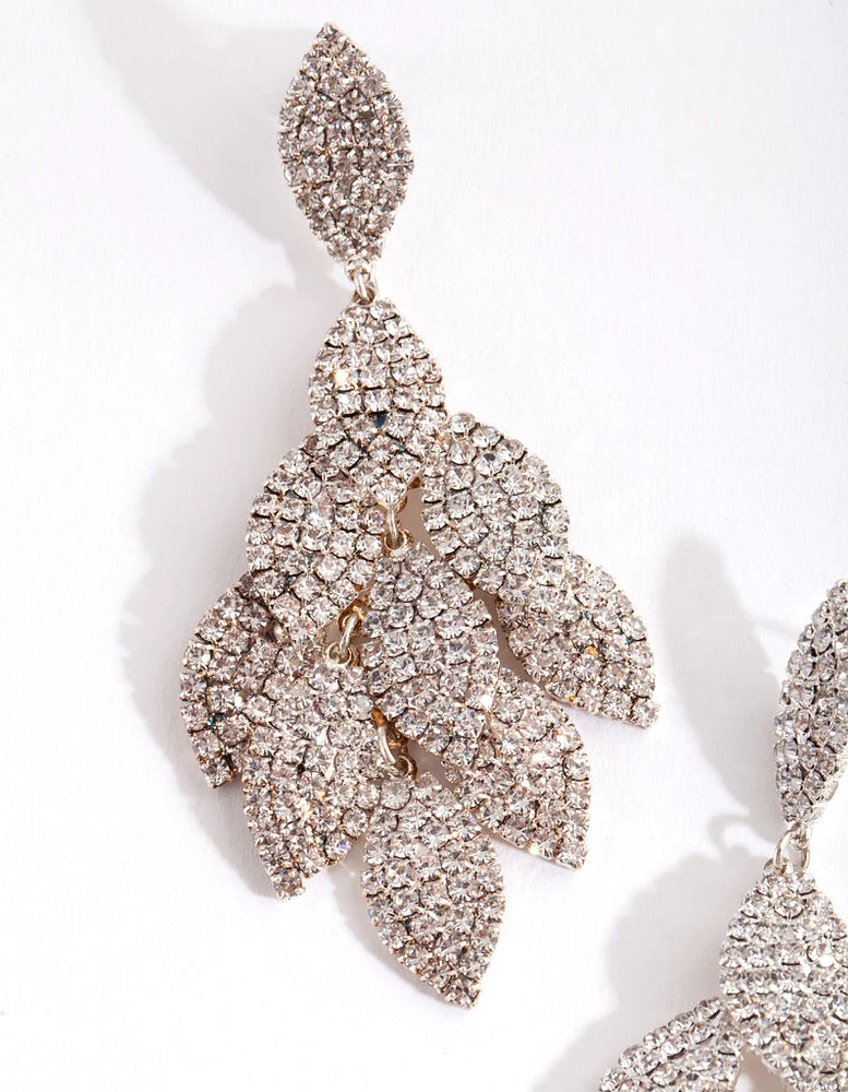 Silver Diamante Multi-Leaf Drop Earrings