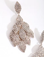 Silver Diamante Multi-Leaf Drop Earrings