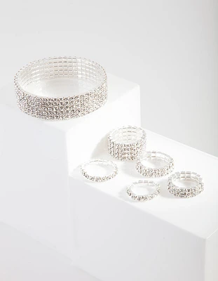 Silver Diamante Cupchain Bracelet & Ring Set