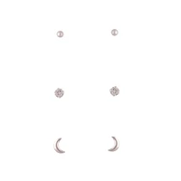 Sterling Silver Diamante Moon Earrings Trio