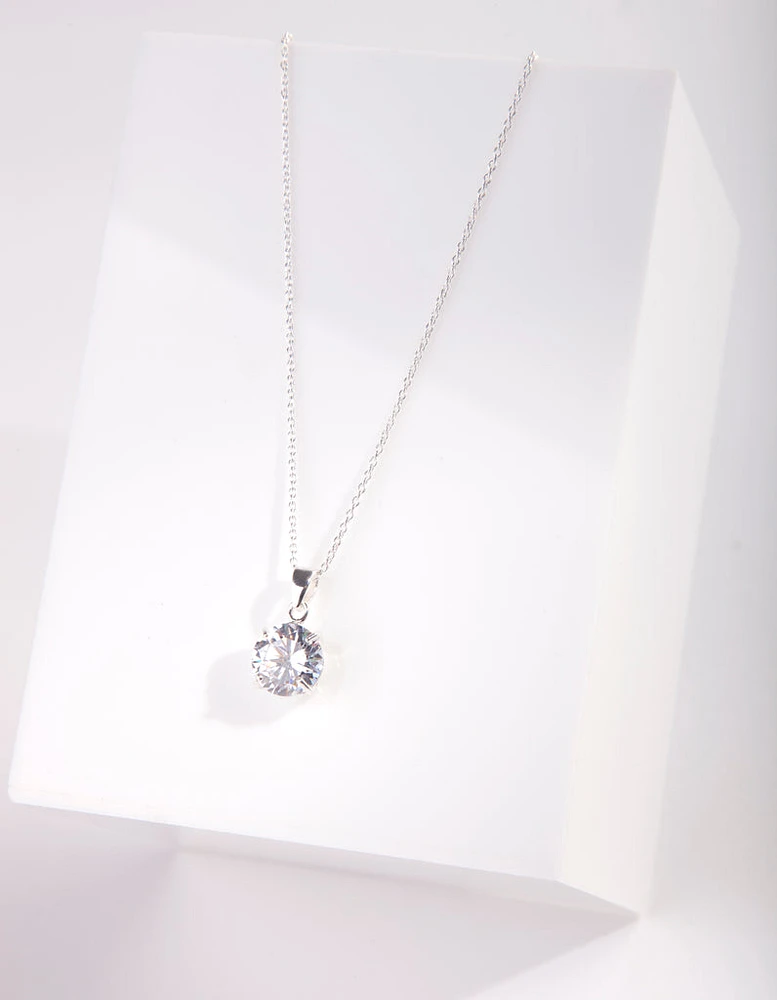 Sterling Silver 3 Carat Cubic Zirconia Solitaire Pendant Necklace