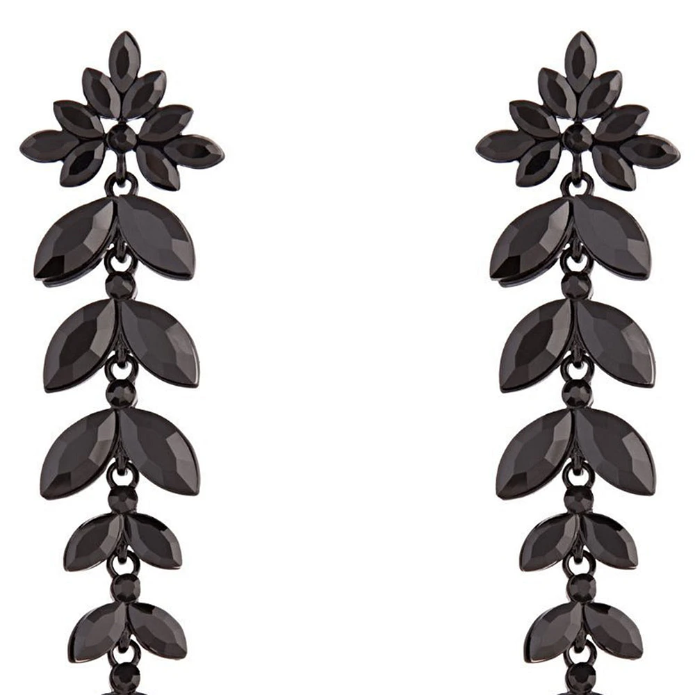 Black Graduated Floral Gem Drop Earrings