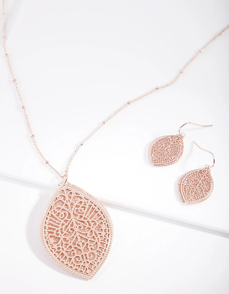 Rose Gold Glitter Leaf Jewellery Set