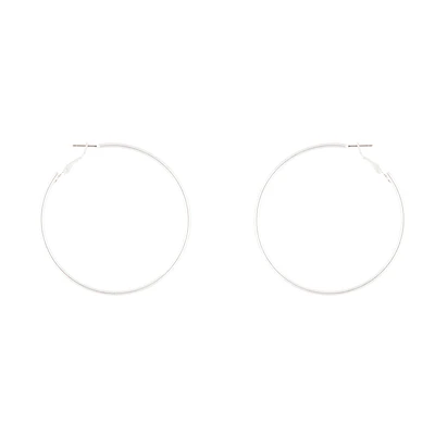 Silver Rounded 6cm Hoop Earrings