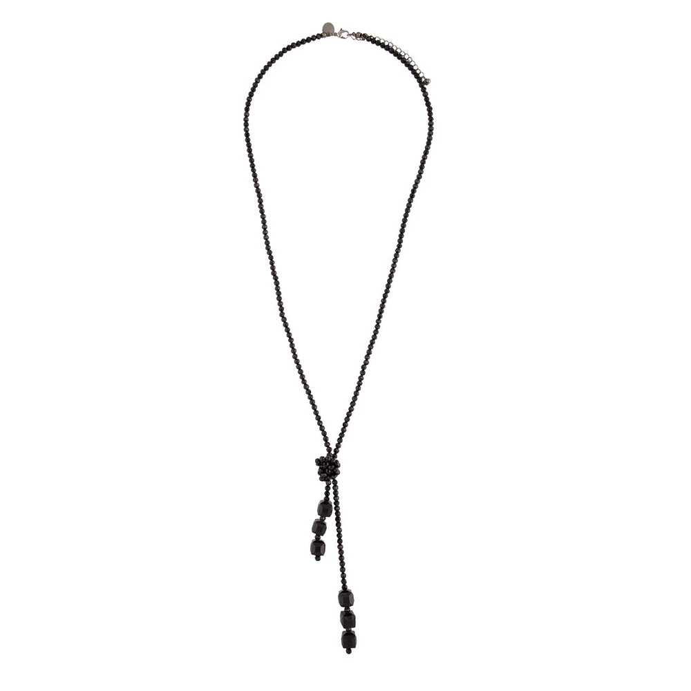 Black Facet Bead Lariat Necklace