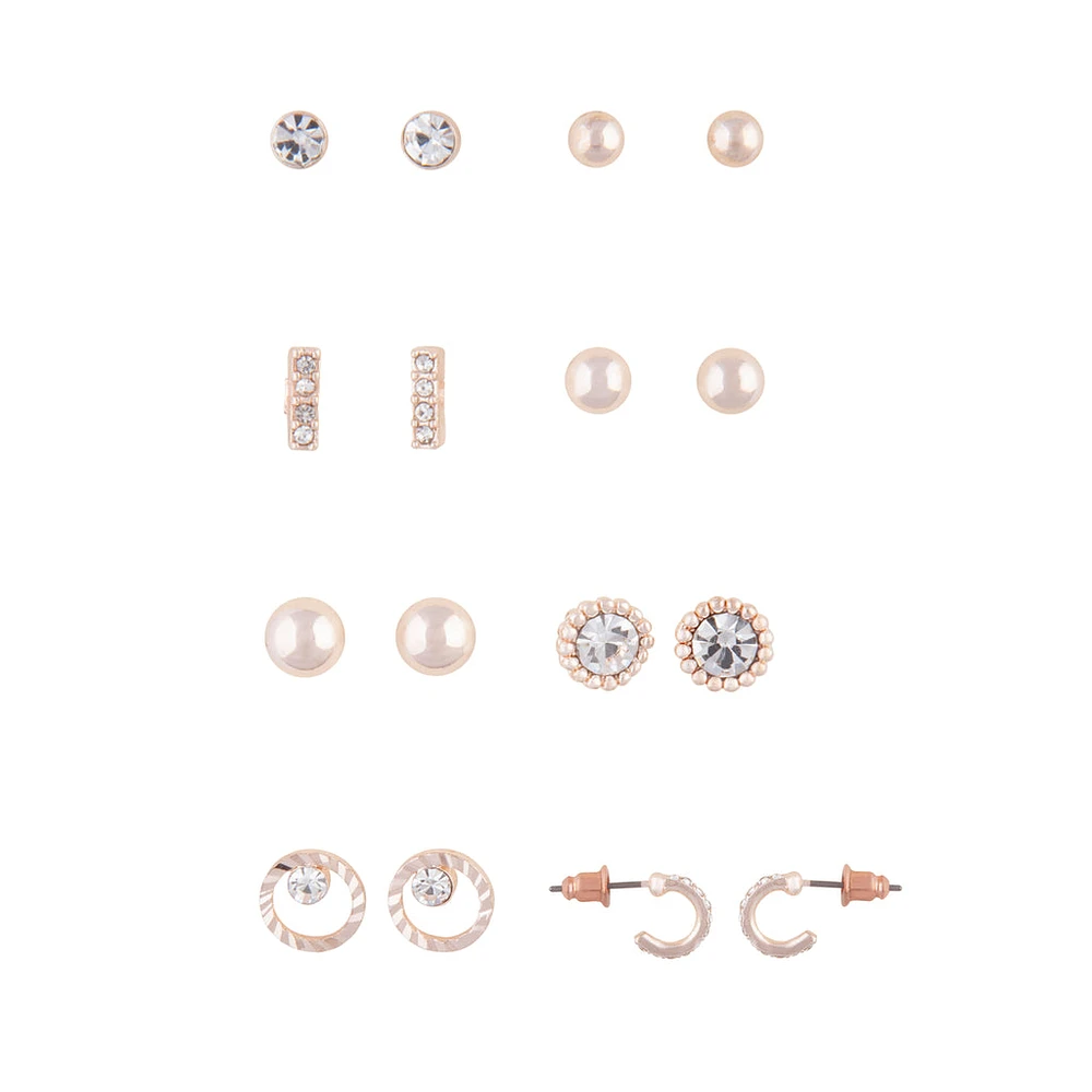 Rose Gold Stud Earring 8-Pack