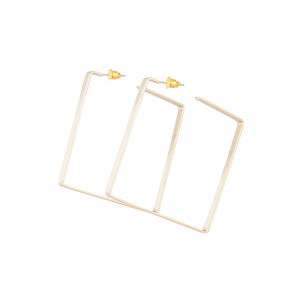 Gold Square Flat Hoop Earrings