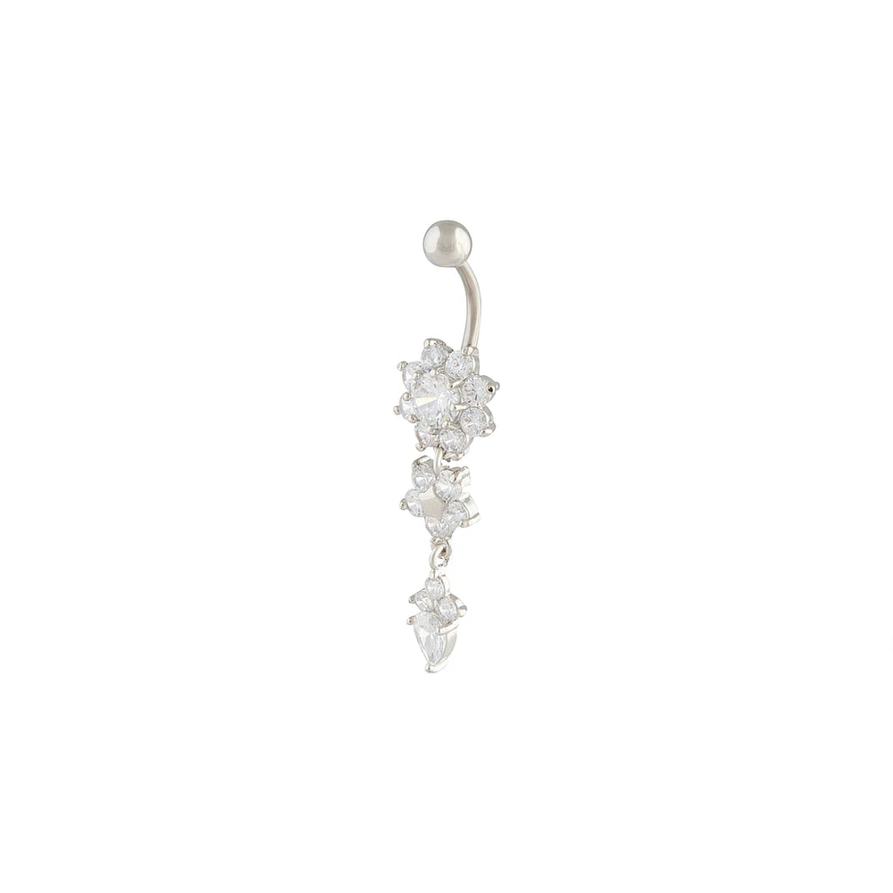 Surgical Steel Cubic Zirconia Three Flower Belly Bar