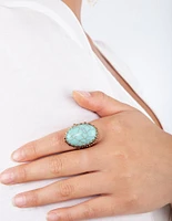 Gold Turquoise Oval Claw Set Ring