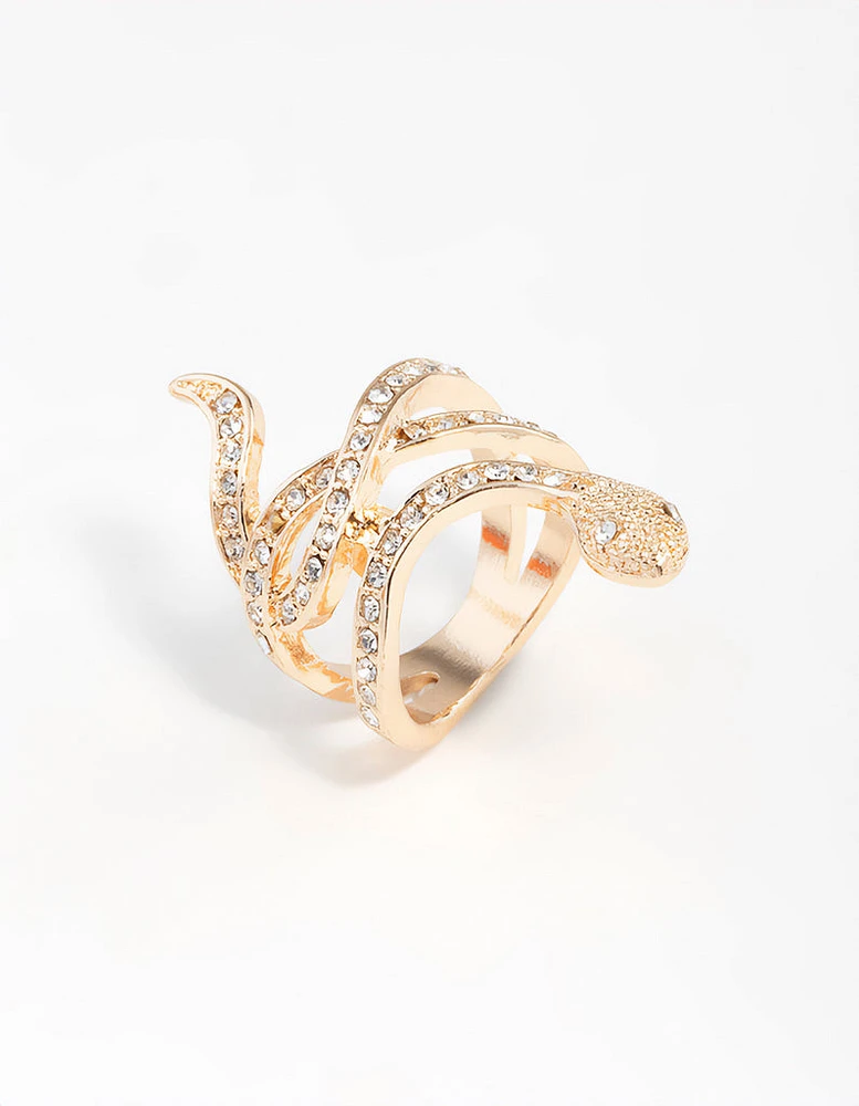Gold Diamante Snake Ring