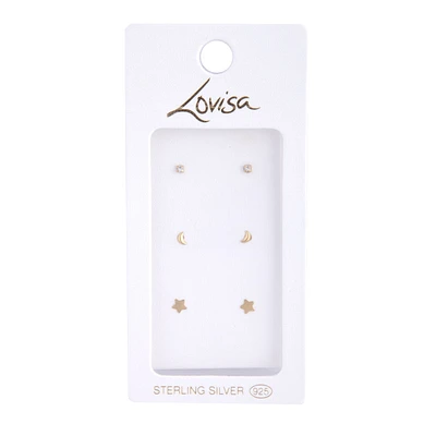 Gold Plated Sterling Silver Sterling Silver Celestial Stud Pack