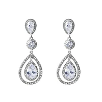 Rhodium Diamond Simulant Graduated Crystal Teardrop Earrings