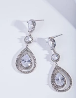 Rhodium Diamond Simulant Graduated Crystal Teardrop Earrings