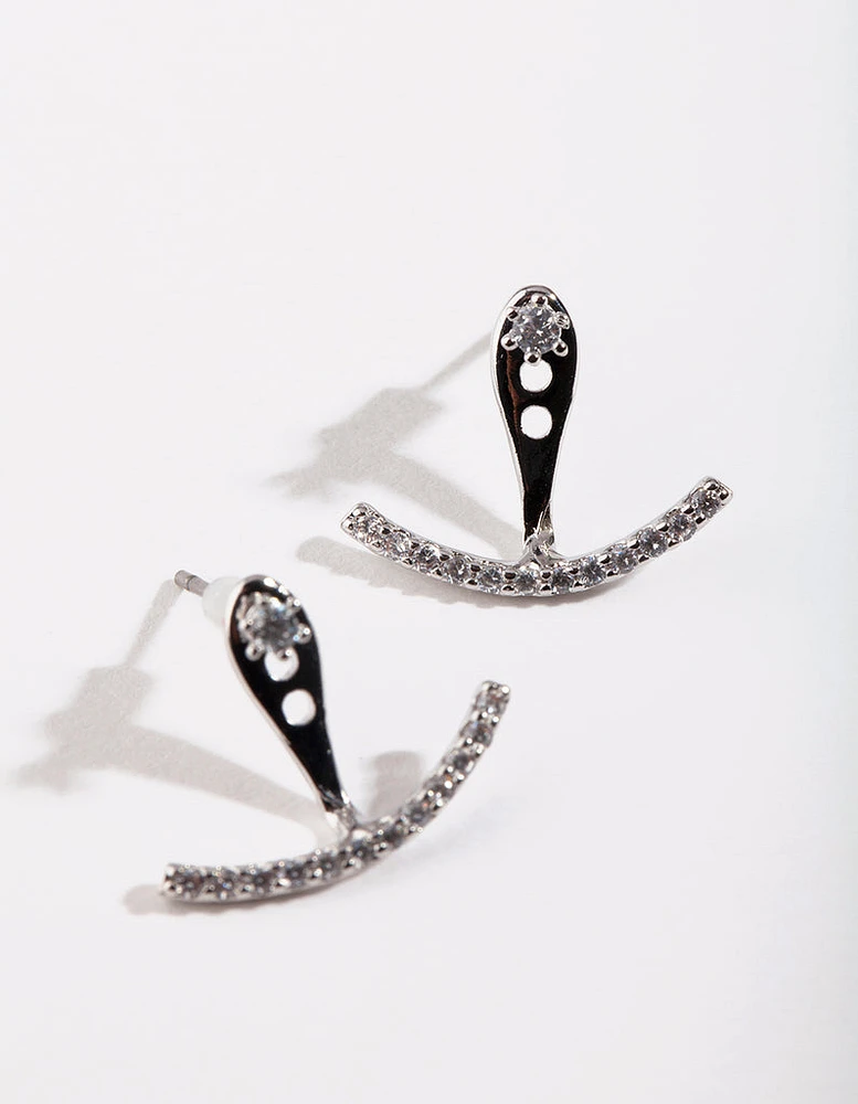 Diamond Simulant Line Jacket Earrings