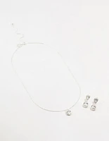 Silver Diamante Teardrop Earrings & Necklace Set