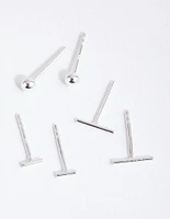 Sterling Silver Bar Polished Ball Earrings Trio