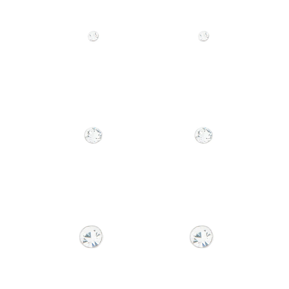 Sterling Silver Graduated Diamante Stud Pack