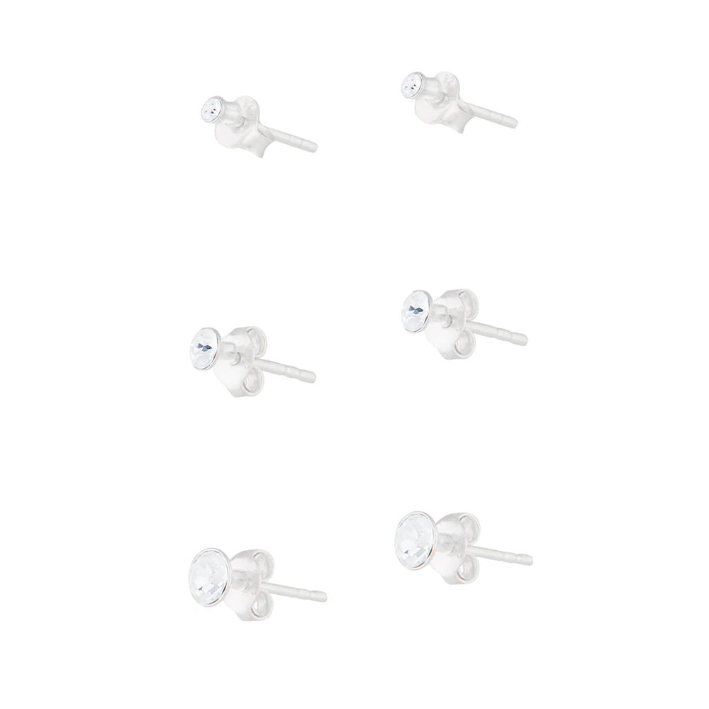 Sterling Silver Graduated Diamante Stud Pack