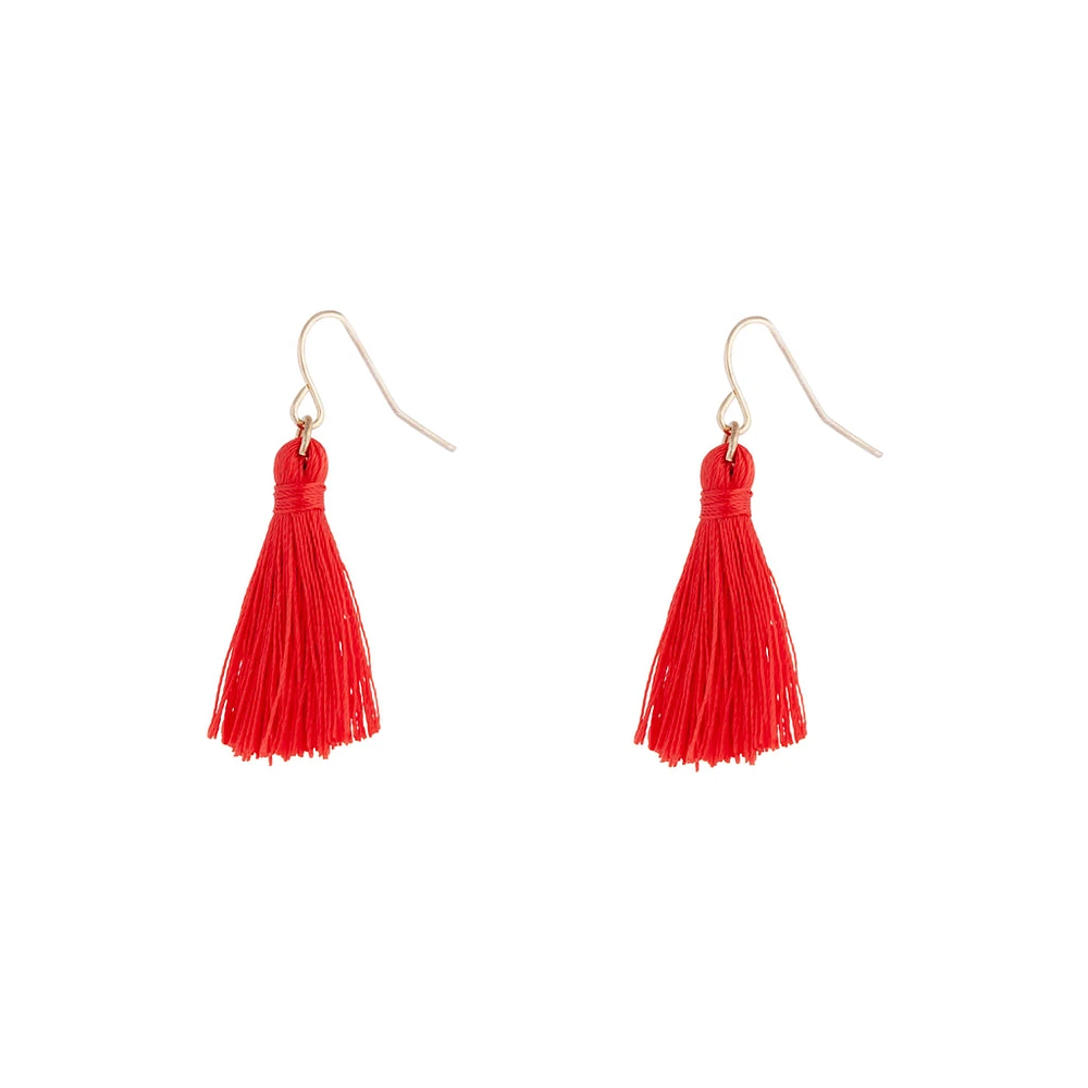 Gold Red Mini Tassel Earrings