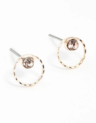 Rose Gold Geometric Circle Diamante Stud Earrings