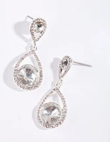 Silver Dia Tear Drop With Centre Stone Earrings