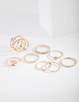 Gold Double Crossover Diamante Ring 8-Pack