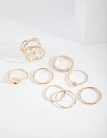 Gold Double Crossover Diamante Ring 8-Pack