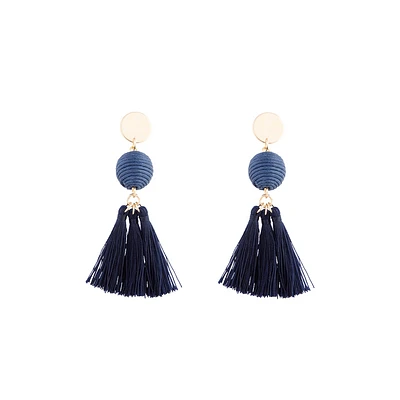 Gold Navy Blue Wrap Ball Earrings