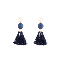 Gold Navy Blue Wrap Ball Earrings