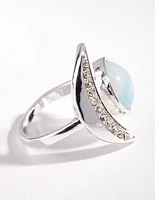 Silver Crescent Moon Stone Ring