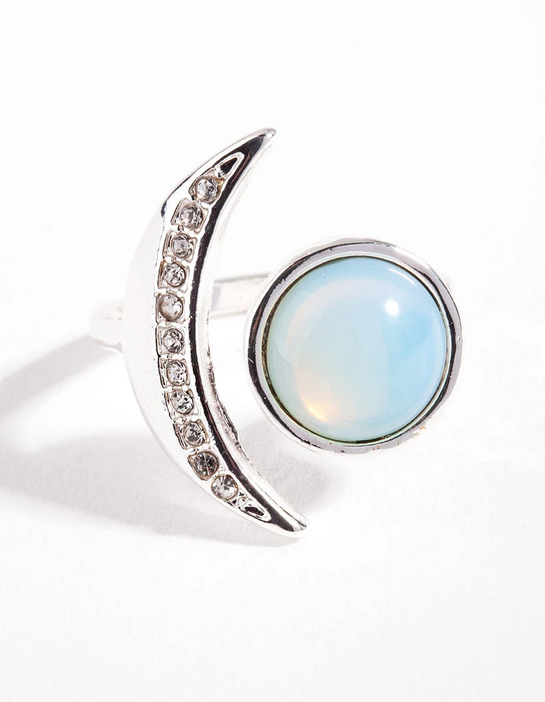 Silver Crescent Moon Stone Ring