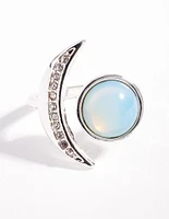 Silver Crescent Moon Stone Ring