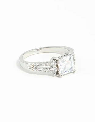 Silver Cubic Zirconia Square Stone Ring