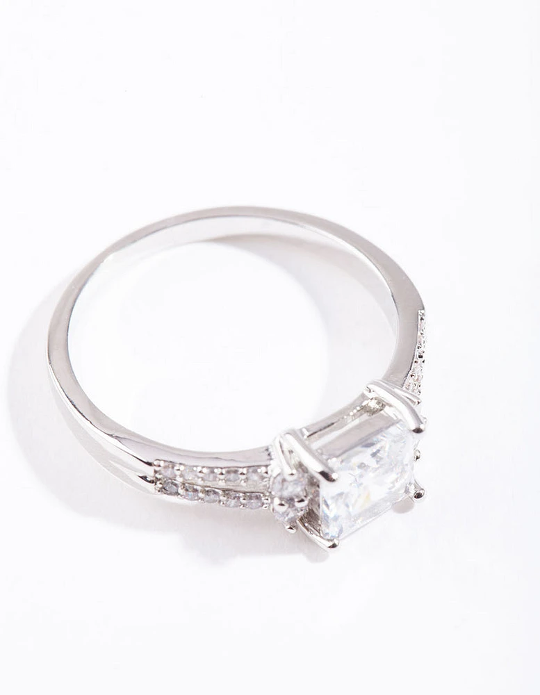 Silver Cubic Zirconia Square Stone Ring