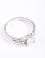 Silver Cubic Zirconia Square Stone Ring