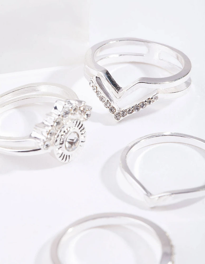 Silver Diamante Point Ring 7-Pack