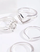 Silver Diamante Point Ring 7-Pack