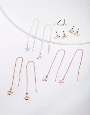 Gold Star Stud Drop Star Earring Pack