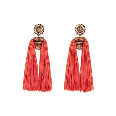 Antique Gold Orange Split Tassel Earrings