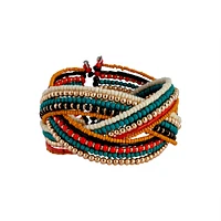 Gold Blue Red Bead Plaited Cuff