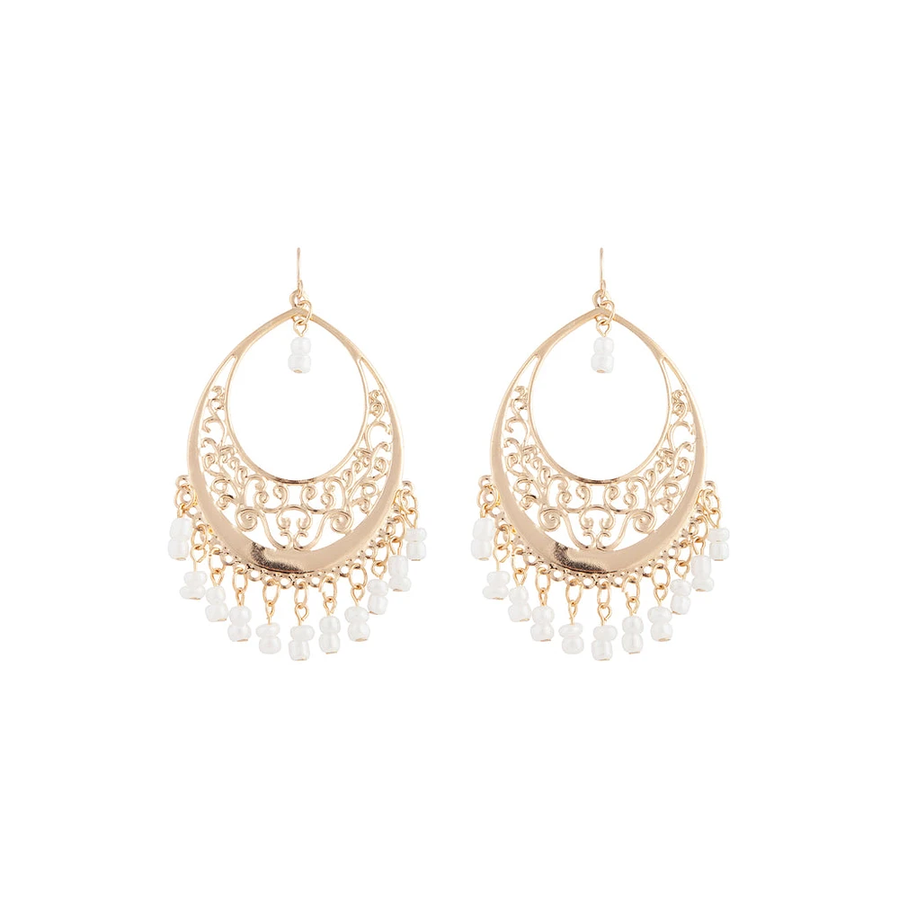 Gold Filigree Teardrop Pearl Chandbali Earrings