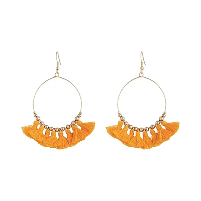 Gold Orange Mini Charm Tassel Earrings